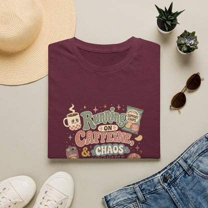 Running on Caffeine & Chaos T-Shirt | Coffee Mug Donut Illustration