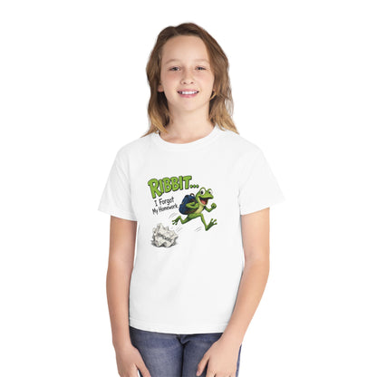 Ribbit Frog Character Youth Tee | Funny Forgot My Homework Design