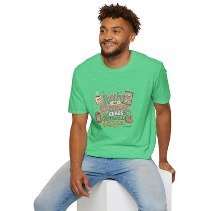 Running on Caffeine & Chaos T-Shirt | Coffee Mug Donut Illustration