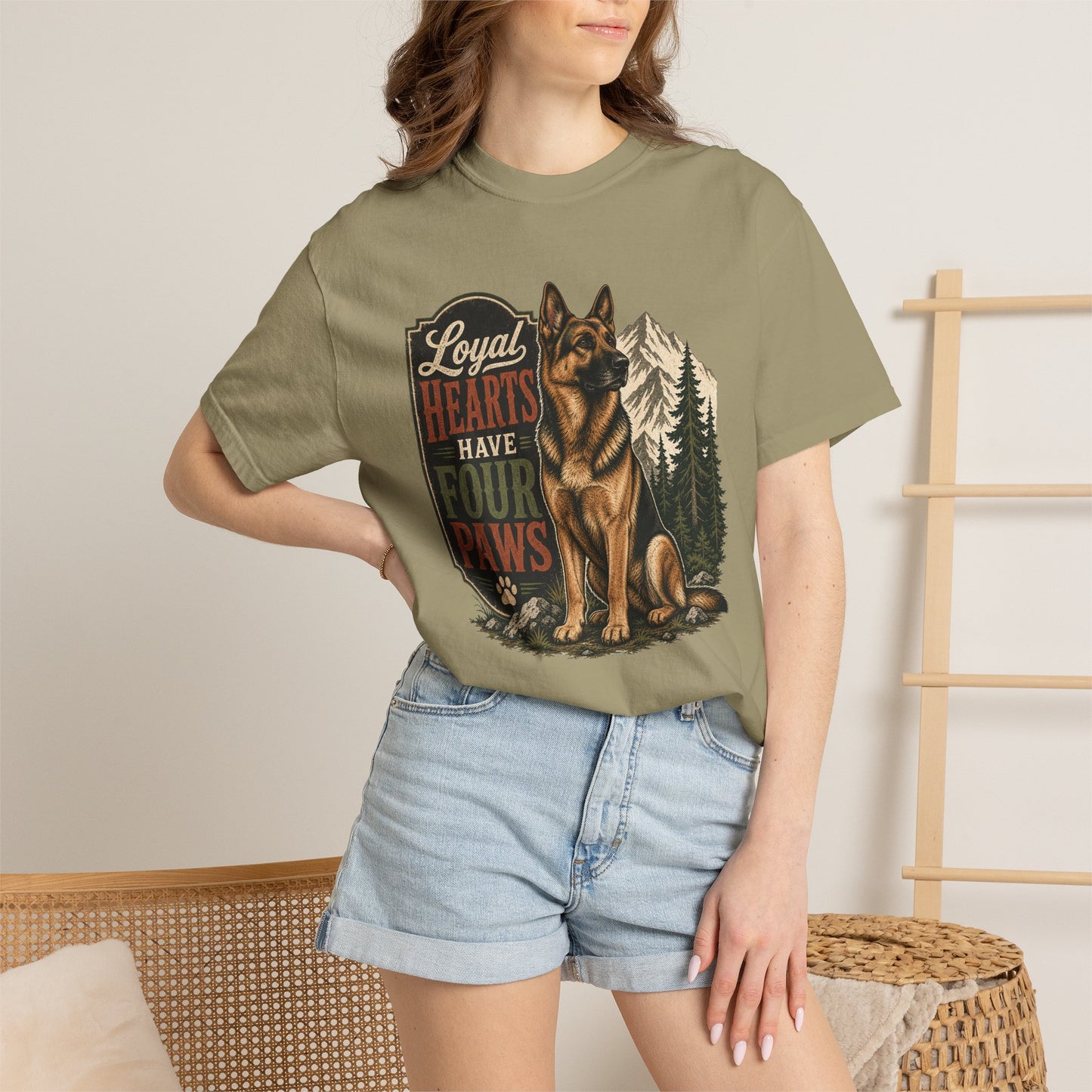 Loyal Hearts Have Four Paws German Shepherd T-shirt | Mountain Forest Dog Design