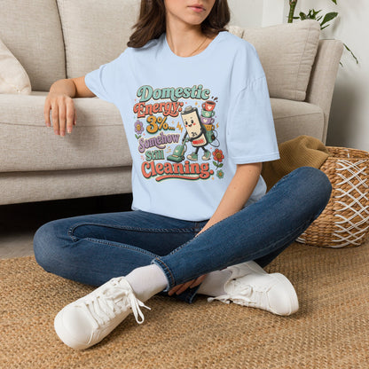 Domestic Energy 3% Somehow Still Cleaning T-Shirt | Cute Cleaning Coffee Can Cartoon