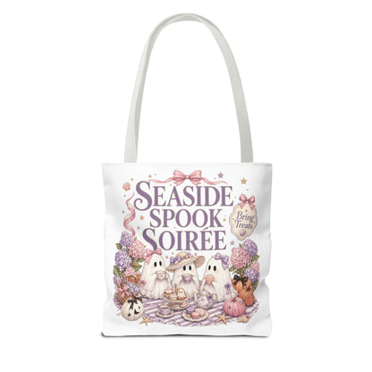 Seaside Spook Soiree Tote Bag | Halloween Ghost Picnic Illustration