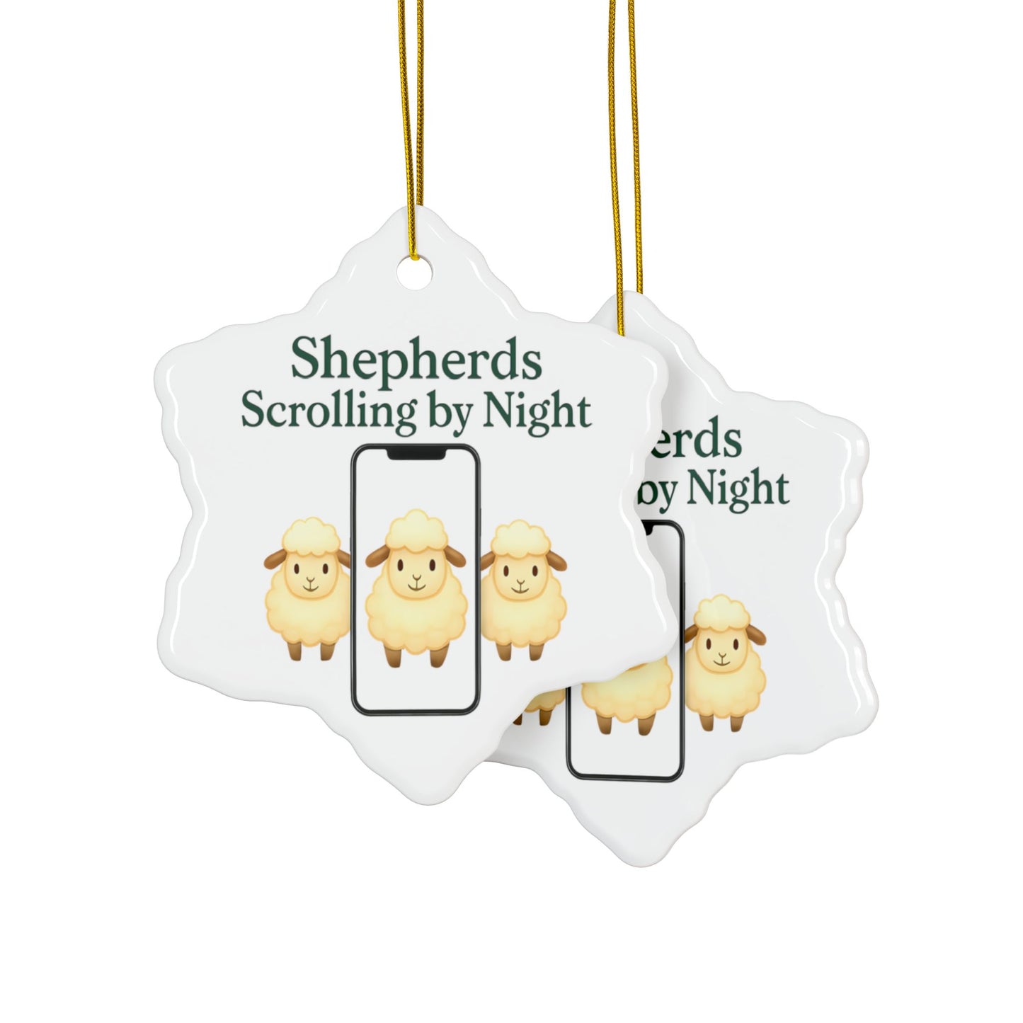 Ceramic Ornaments, Shepherds Scrolling by Night, Christmas Tree Decoration, Holiday Gift, Religious Ornament, Nativity Scene Decor, 2-Side
