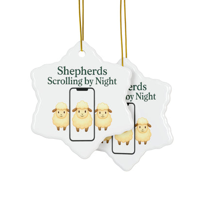 Ceramic Ornaments, Shepherds Scrolling by Night, Christmas Tree Decoration, Holiday Gift, Religious Ornament, Nativity Scene Decor, 2-Side