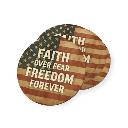 Patriotic Coasters with Inspirational Quotes | Faith Over Fear | Perfect for Home Decor, Gifts, Holidays, USA Celebrations, Barbecues