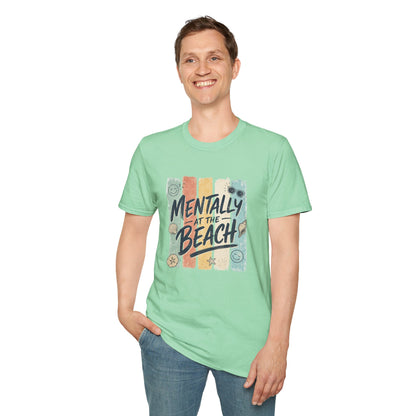 Mentally at the Beach T-Shirt | Retro Stripes, Sunglasses & Seashells