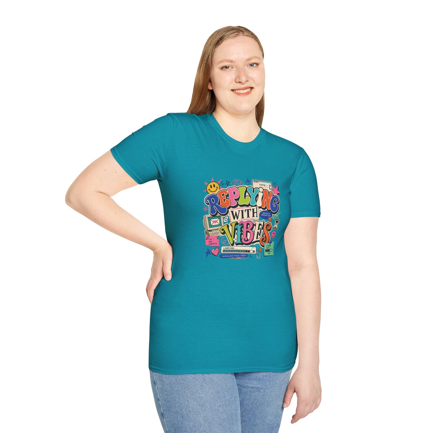 Replying With Vibes T-Shirt | Retro Colorful Typography, 90s Aesthetic