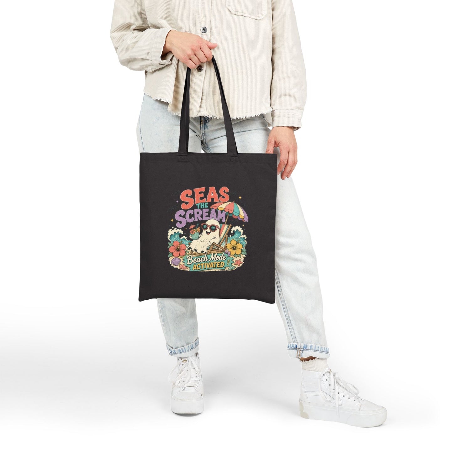 Seas the Scream beach pug illustration Tote Bag | personalized name option