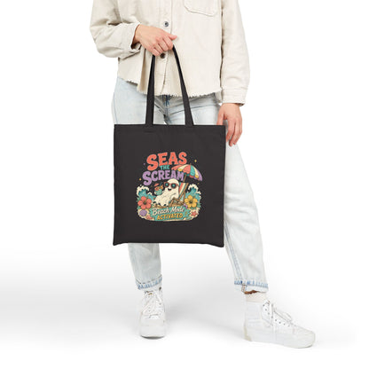 Seas the Scream beach pug illustration Tote Bag | personalized name option