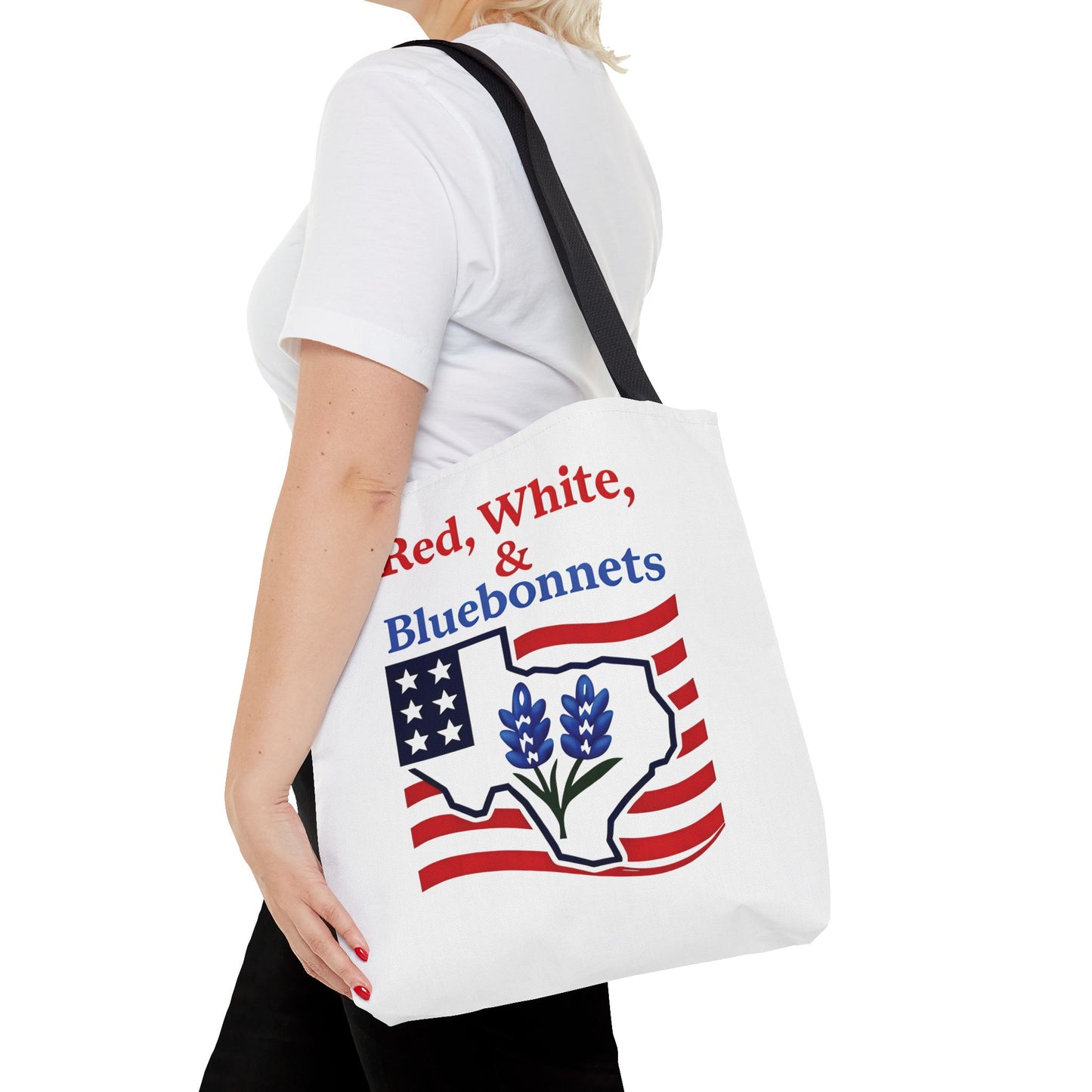 Texas Patriot Tote Bag, Red White and Bluebonnets, Independence Day Accessory, Summer Travel Bag, Gift for Texans, Stylish Grocery Tote