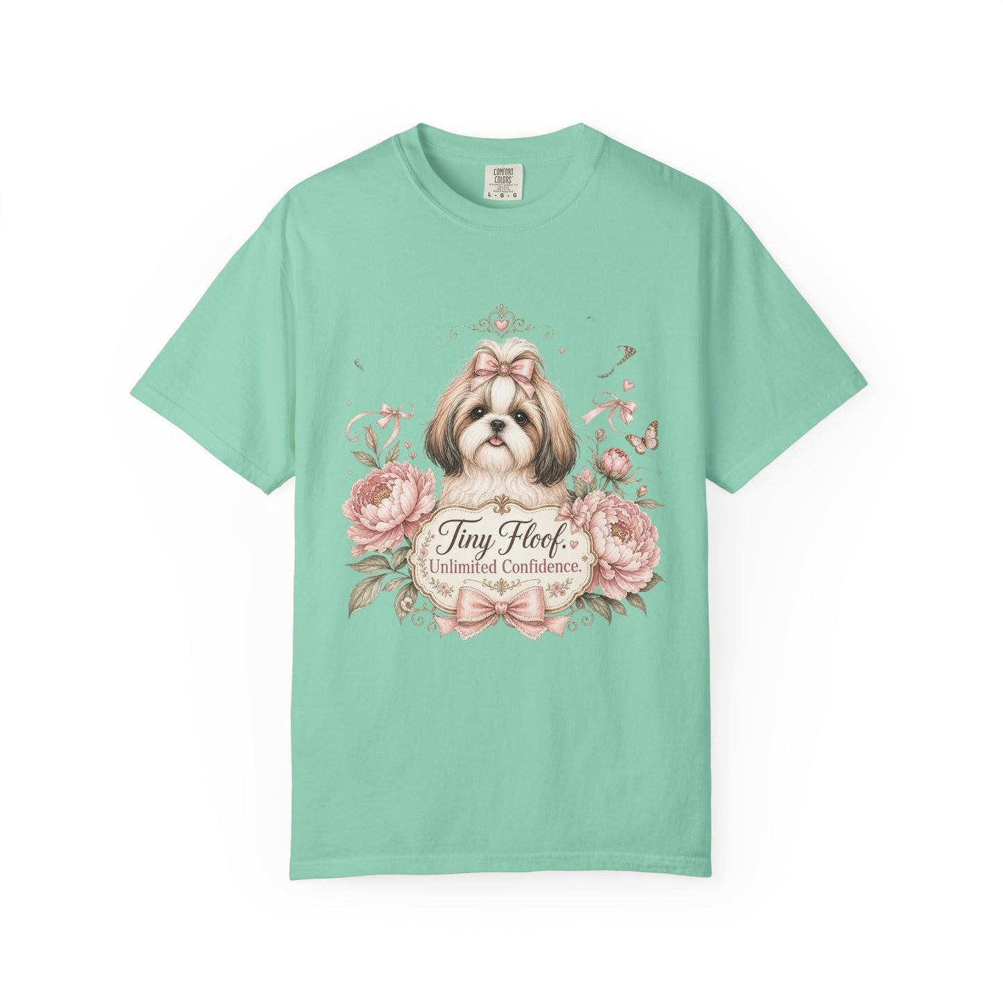 Shih Tzu Floral Portrait T-Shirt | Tiny Floof Illustration, Pink Roses