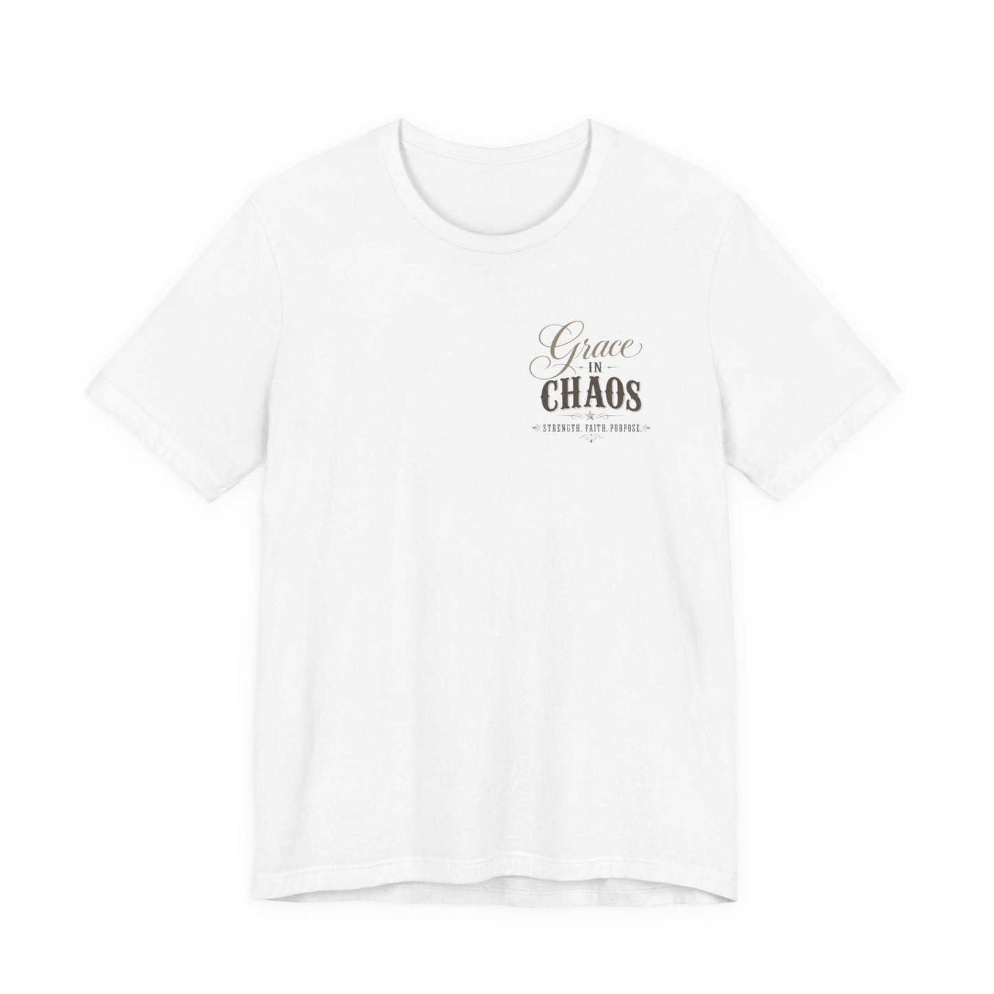 Grace in Chaos Tee | Inspirational scripture typography shirt