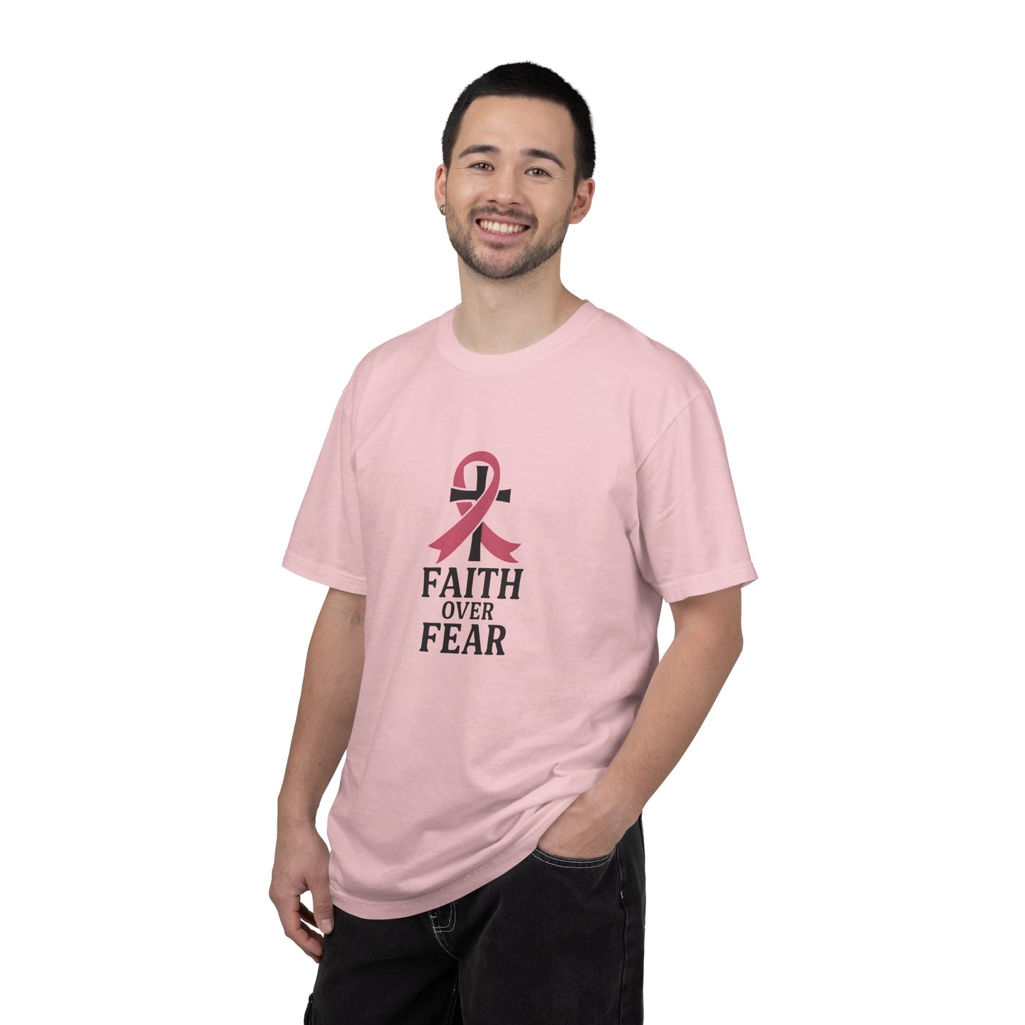 Faith Over Fear T-shirt, Unisex Inspirational Tee, Garment-Dyed Comfort, Cancer Awareness, Everyday Casual Wear, Gift for Loved Ones