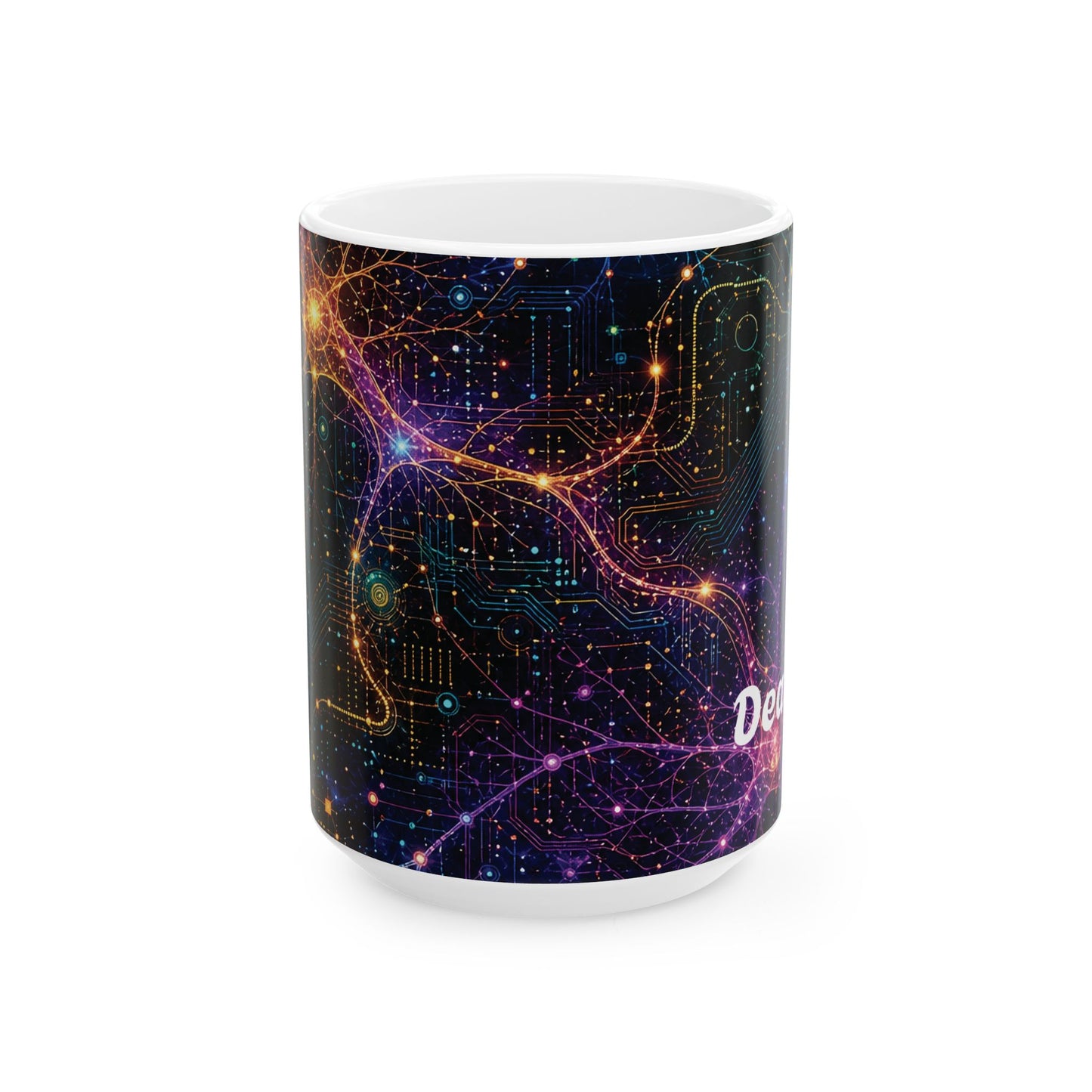 Abstract Neon Circuitry Galactic Pattern Mug | Space Tech Coffee Cup