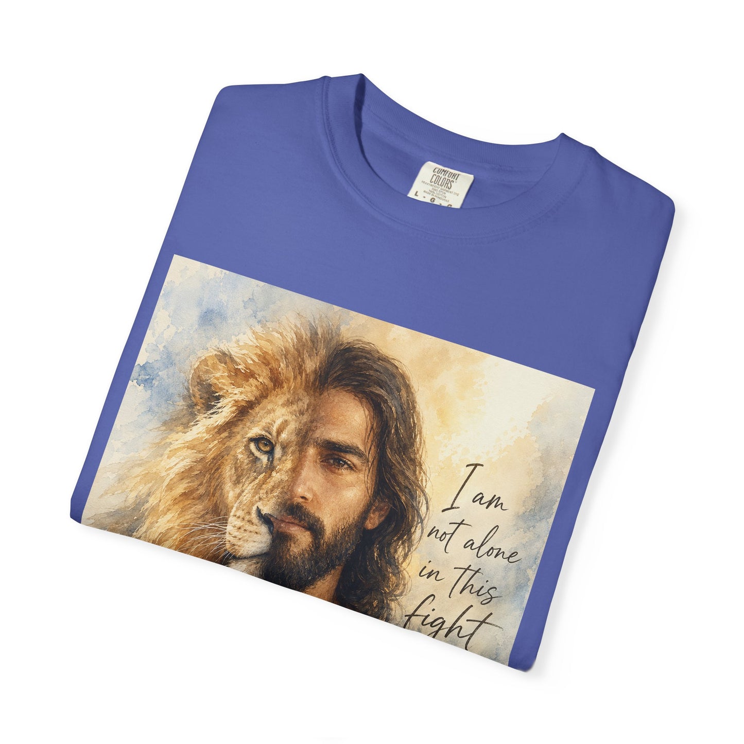 Jesus Lion Graphic T-Shirt — "I Am Not Alone in This Fight" Christian Faith Tee
