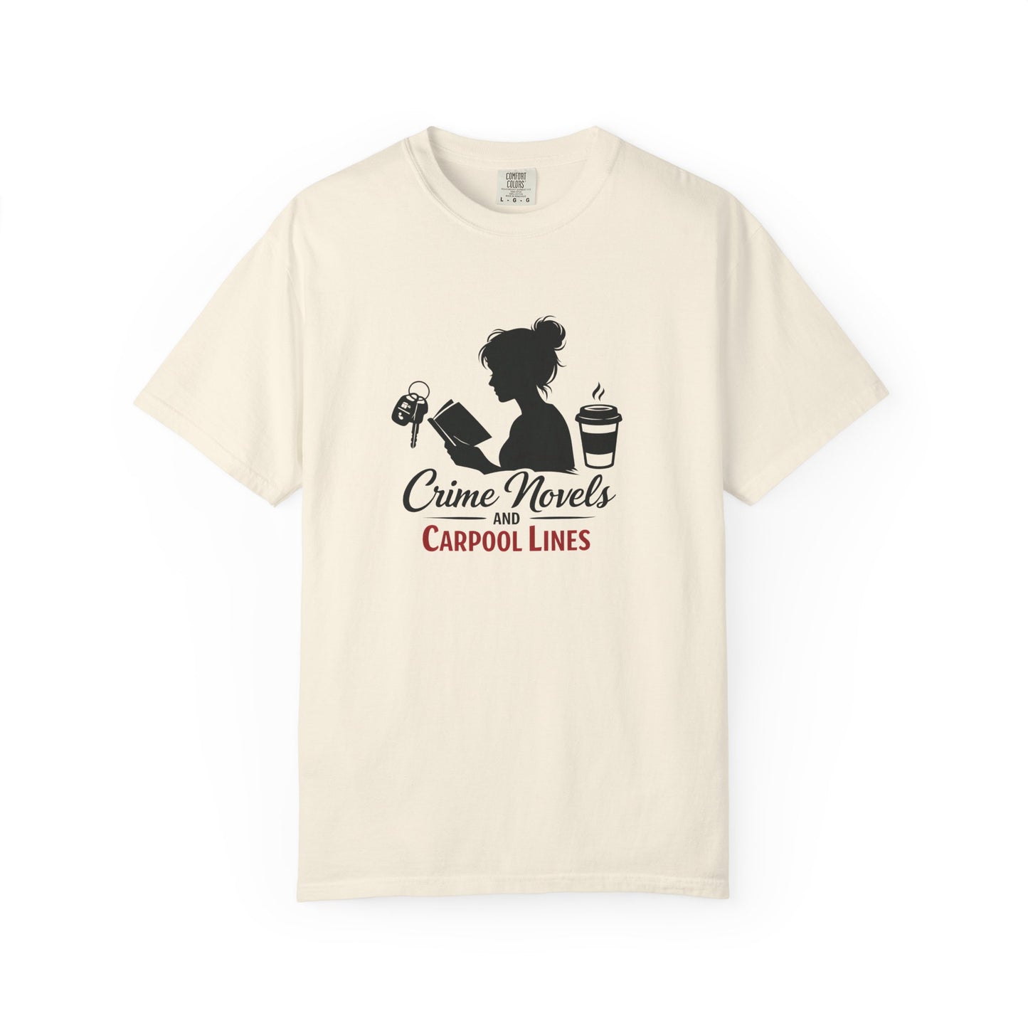 Crime Novels and Carpool Lines T-shirt | Reading Mom Silhouette, Coffee Graphic