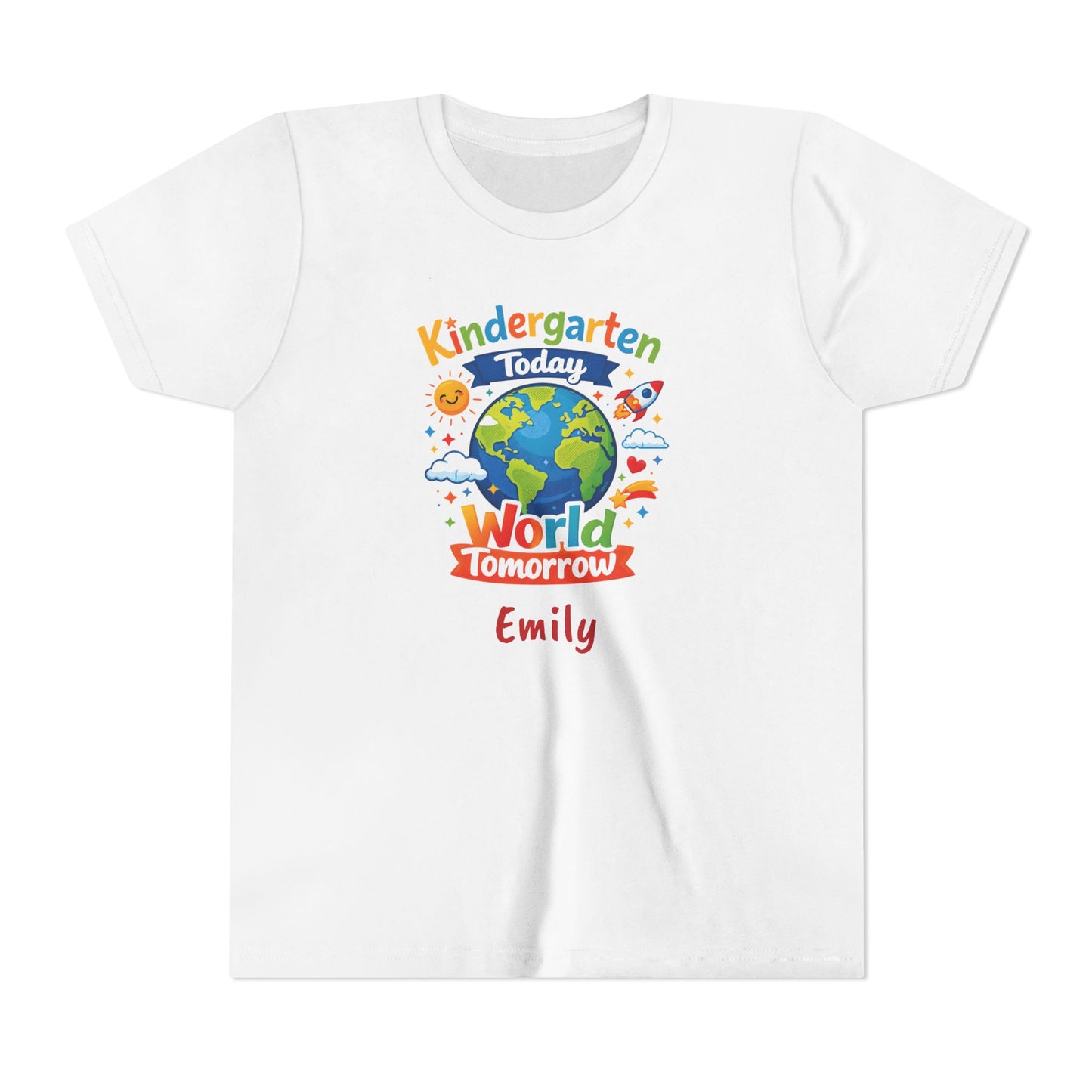 Kindergarten Today World Tomorrow Youth Tee | Personalized Kids Back to School Shirt