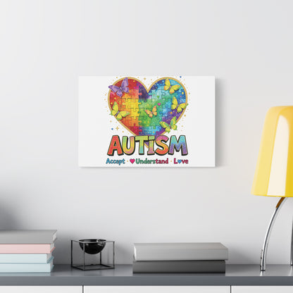 Autism Heart Puzzle Rainbow Butterflies Canvas | Accept Understand Love