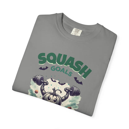 Halloween Fitness T-Shirt, Squash Goals Tee, Pumpkin Workout Shirt, Spooky Gym Wear, Fall Exercise Top, Unisex Apparel