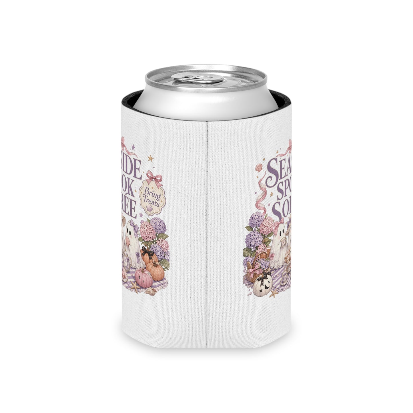Seaside Spook Soiree Can Cooler | Halloween Ghost Picnic Cooler Sleeve