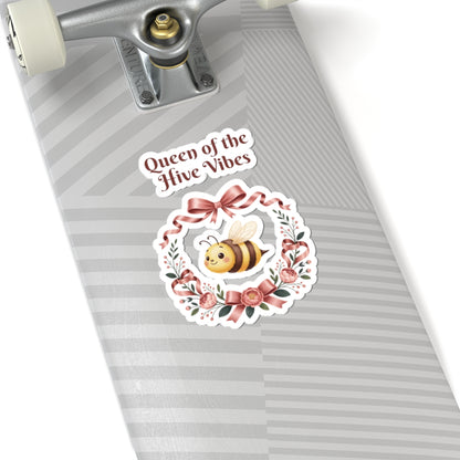 Queen of the Hive Vibes Kiss-Cut Stickers | Bee Floral Wreath