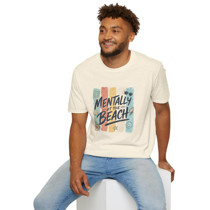 Mentally at the Beach T-Shirt | Retro Stripes, Sunglasses & Seashells