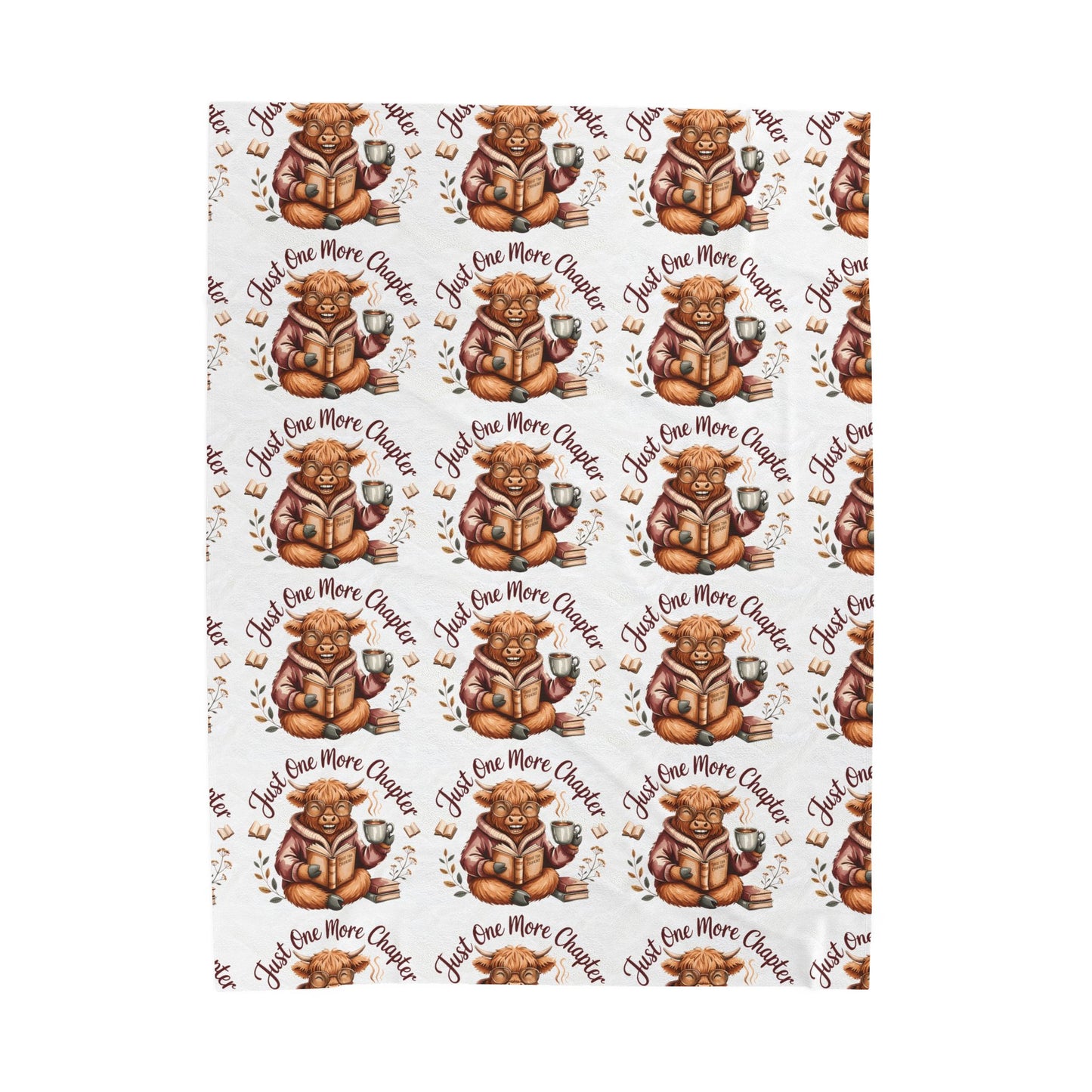 Reading Highland Cow Pattern Velveteen Plush Blanket | Cute Book Lover Throw