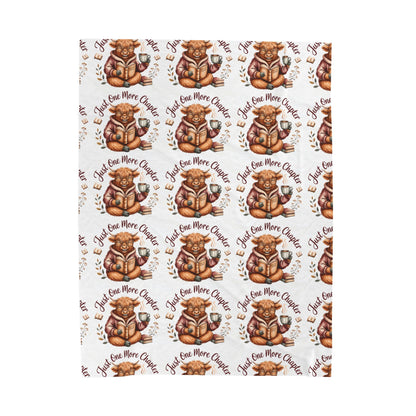 Reading Highland Cow Pattern Velveteen Plush Blanket | Cute Book Lover Throw