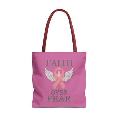 Faith Over Fear Tote Bag - Inspirational, Pink Ribbon, Breast Cancer Awareness, Motivational Gift, Everyday Use