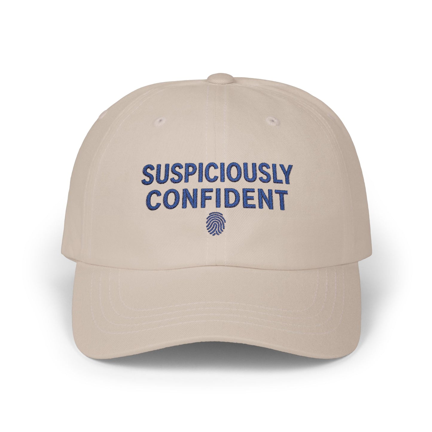 Suspiciously Confident Dad Cap | Embroidered Text, Fingerprint Accent
