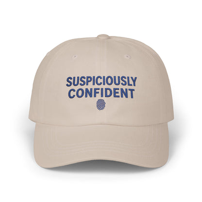 Suspiciously Confident Dad Cap | Embroidered Text, Fingerprint Accent
