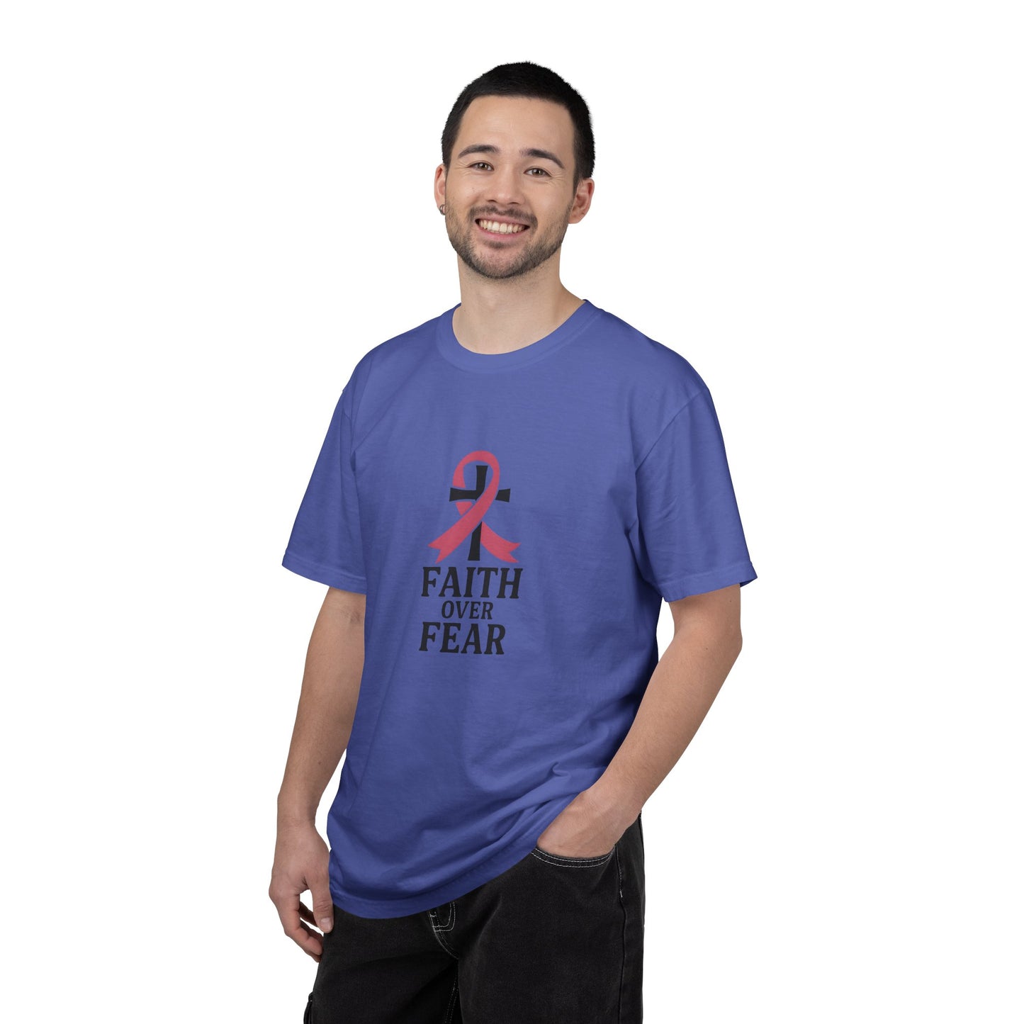 Faith Over Fear T-shirt, Unisex Inspirational Tee, Garment-Dyed Comfort, Cancer Awareness, Everyday Casual Wear, Gift for Loved Ones