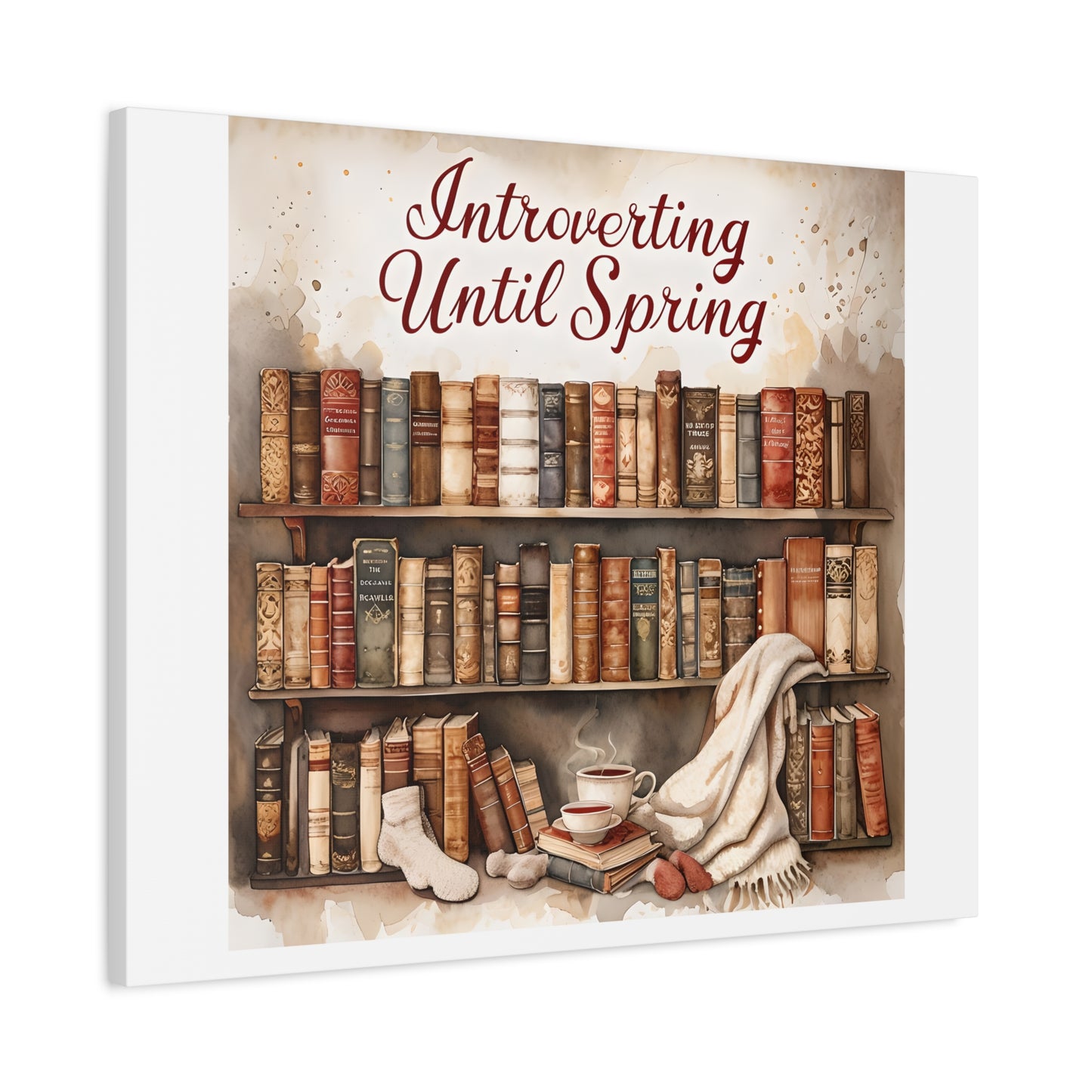 Cozy Wall Art, Introverting Until Spring Quote, Home Decor, Book Lover Gift, Spring Decor, Library Aesthetic