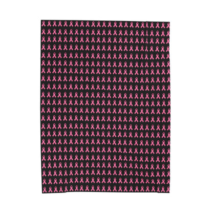 Soft Pink Ribbon Velveteen Blanket | Cozy Plush Throw for Breast Cancer Awareness, Comfort, Gift for Her, Home Decor, Cozy Snuggle, Black