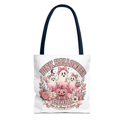 Breast Cancer Awareness Pink Halloween Club ghost trio tote bag | spooky floral pumpkin design