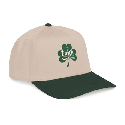 Faith Over Four Leaves Shamrock Mid Profile Baseball Cap | Religious St. Patrick's