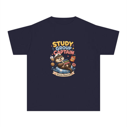 Study Group Captain Youth Tee | Sloth Studying Snacks Graphic