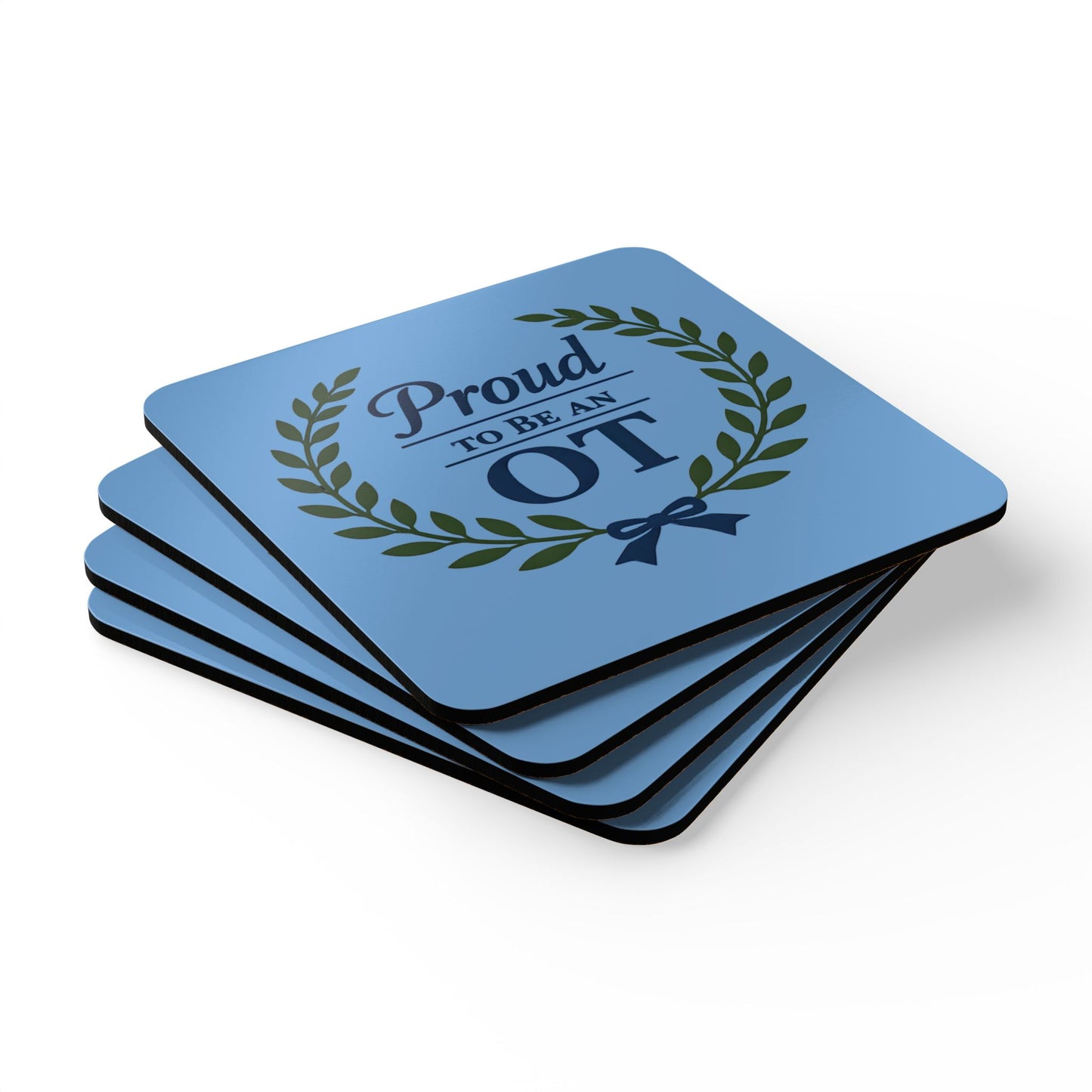 Proud to Be an OT Corkwood Coaster Set | Occupational Therapist Laurel Wreath