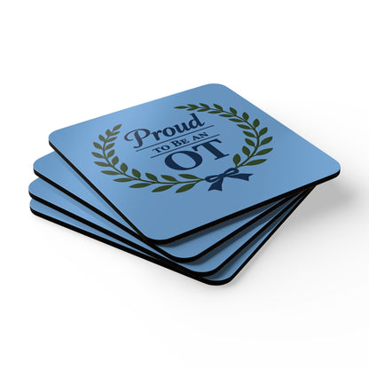 Proud to Be an OT Corkwood Coaster Set | Occupational Therapist Laurel Wreath