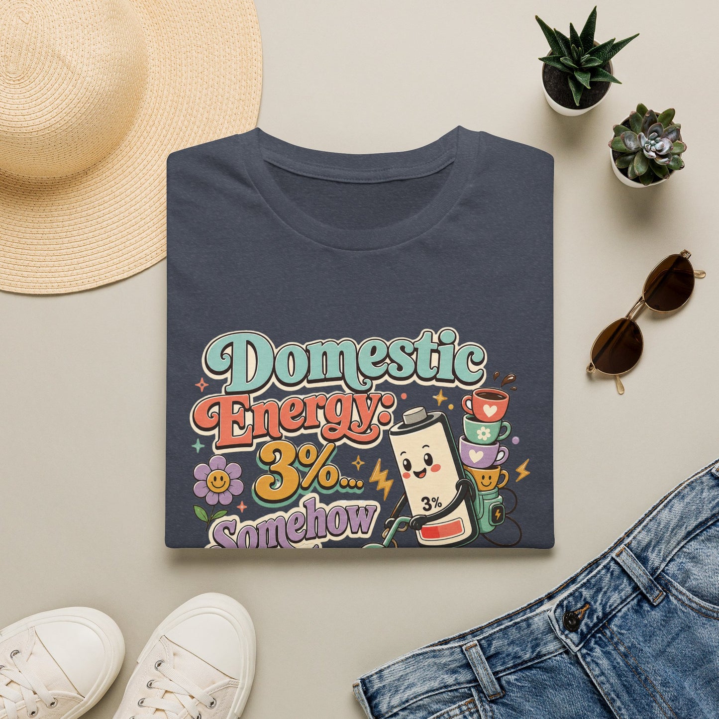 Domestic Energy 3% Somehow Still Cleaning T-Shirt | Cute Cleaning Coffee Can Cartoon