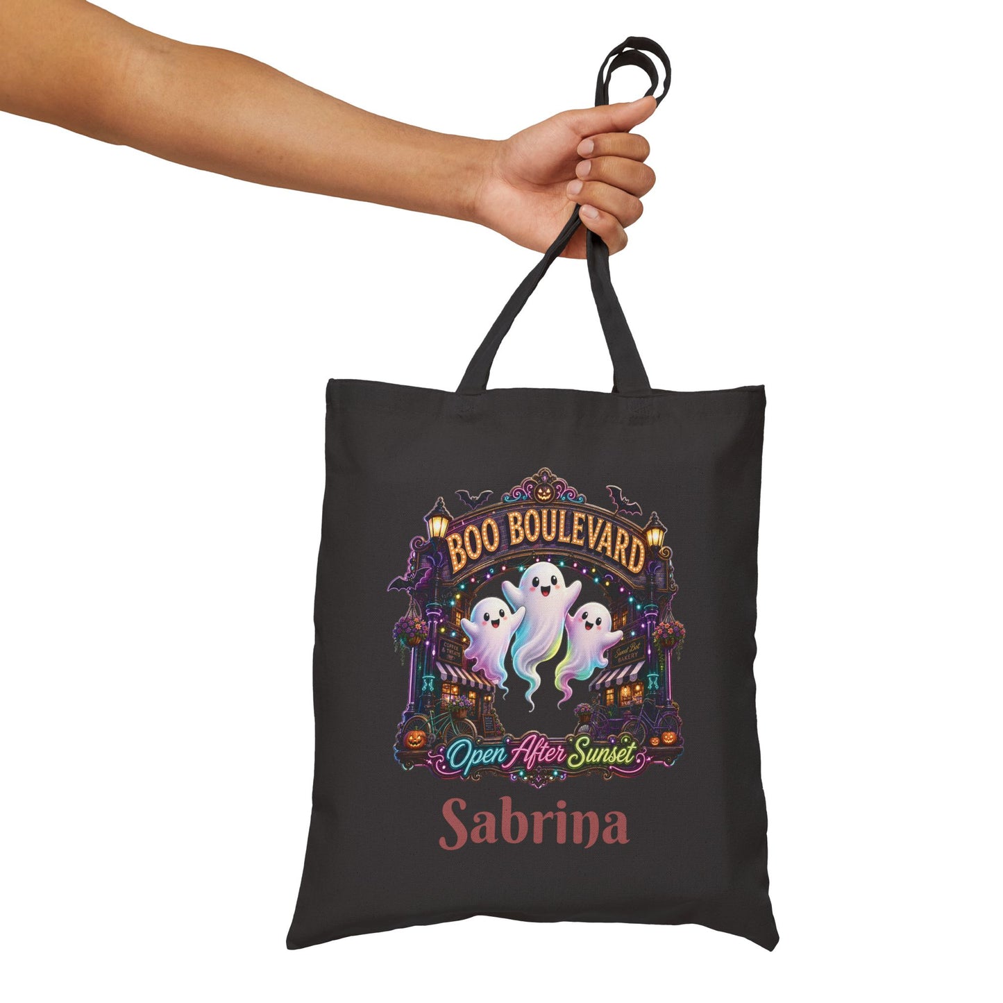 Boo Boulevard Ghosts Tote Bag | Halloween Trick-or-Treat Canvas Tote