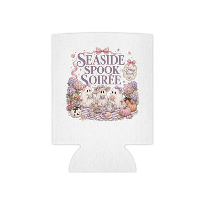 Seaside Spook Soiree Can Cooler | Halloween Ghost Picnic Cooler Sleeve