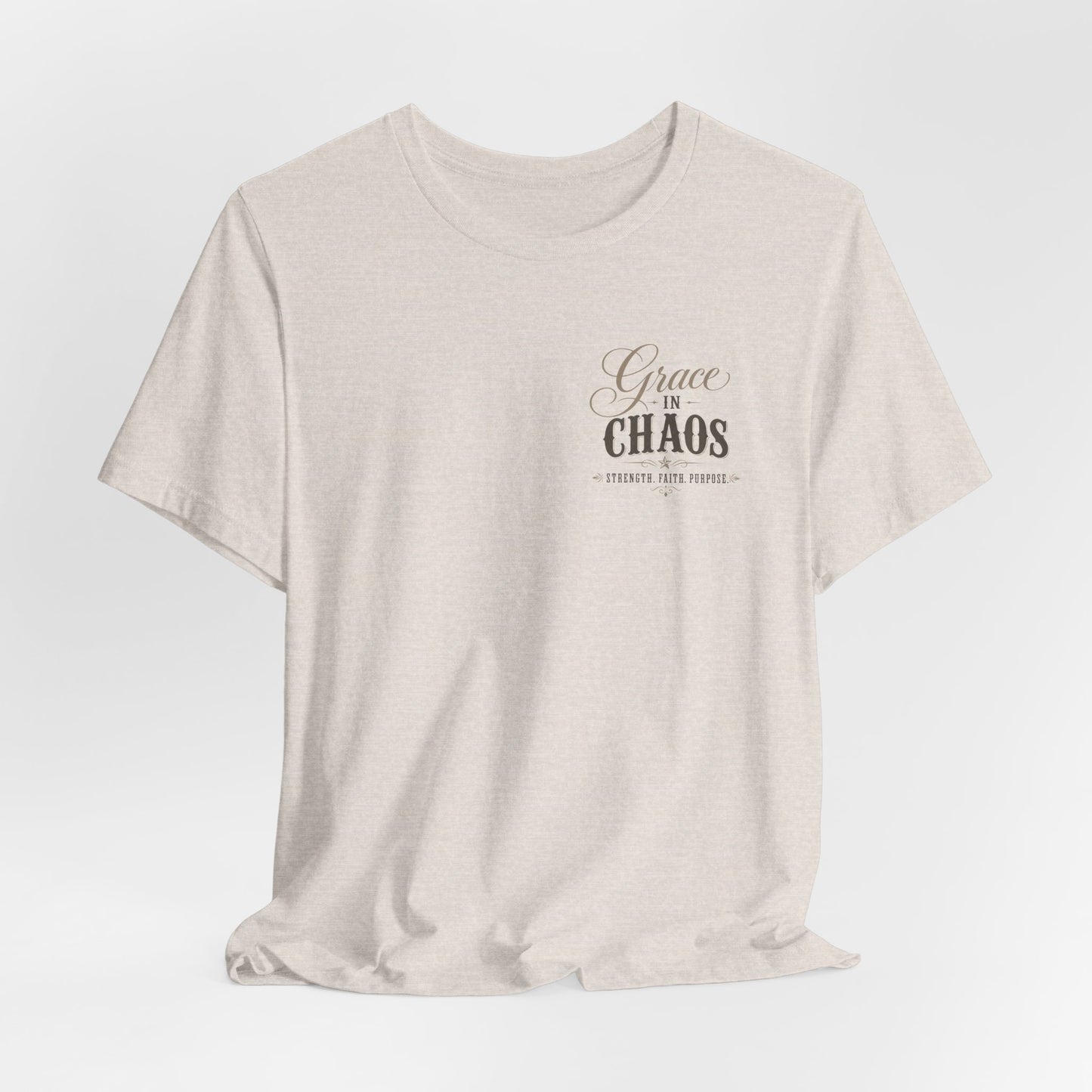 Grace in Chaos Tee | Inspirational scripture typography shirt
