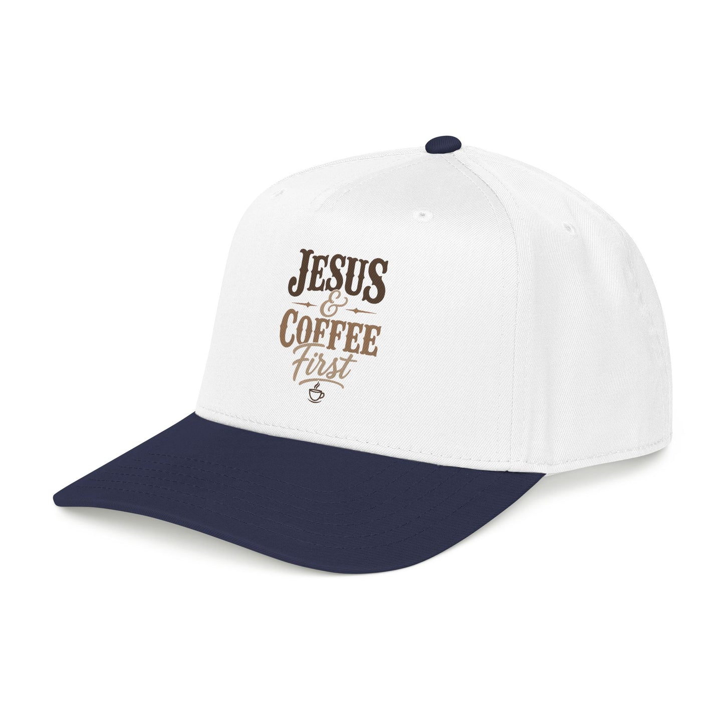 Jesus & Coffee First Mid Profile Baseball Cap | Christian Script Logo