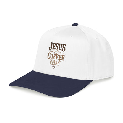 Jesus & Coffee First Mid Profile Baseball Cap | Christian Script Logo