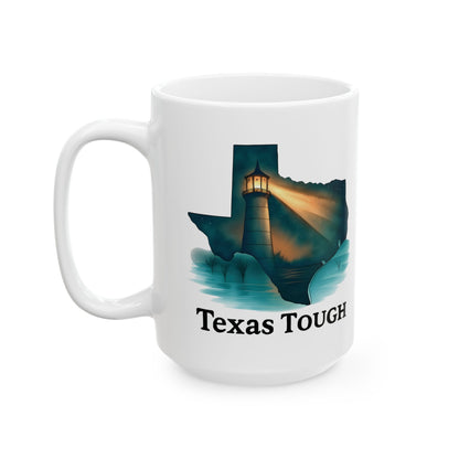 Ceramic Mug, Texas Tough Lighthouse Pride Coffee Cup, Floodwaters Resilience Gift, 11oz 15oz Tea Mugs, Lone Star State Kitchen Decor,