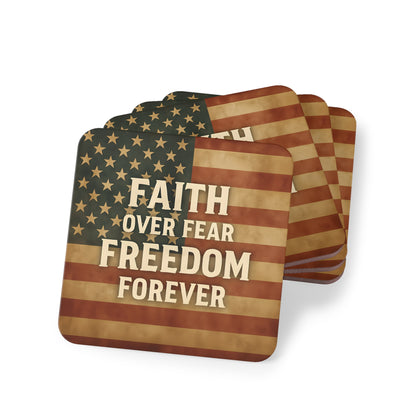 Patriotic Coasters with Inspirational Quotes | Faith Over Fear | Perfect for Home Decor, Gifts, Holidays, USA Celebrations, Barbecues