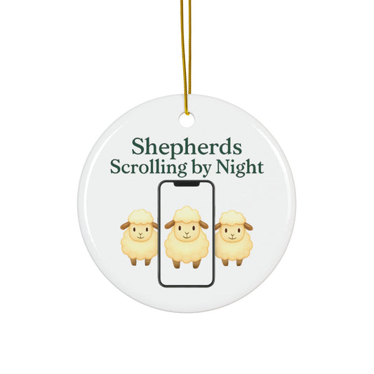 Ceramic Ornaments, Shepherds Scrolling by Night, Christmas Tree Decoration, Holiday Gift, Religious Ornament, Nativity Scene Decor, 2-Side