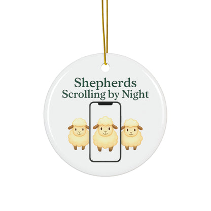 Ceramic Ornaments, Shepherds Scrolling by Night, Christmas Tree Decoration, Holiday Gift, Religious Ornament, Nativity Scene Decor, 2-Side
