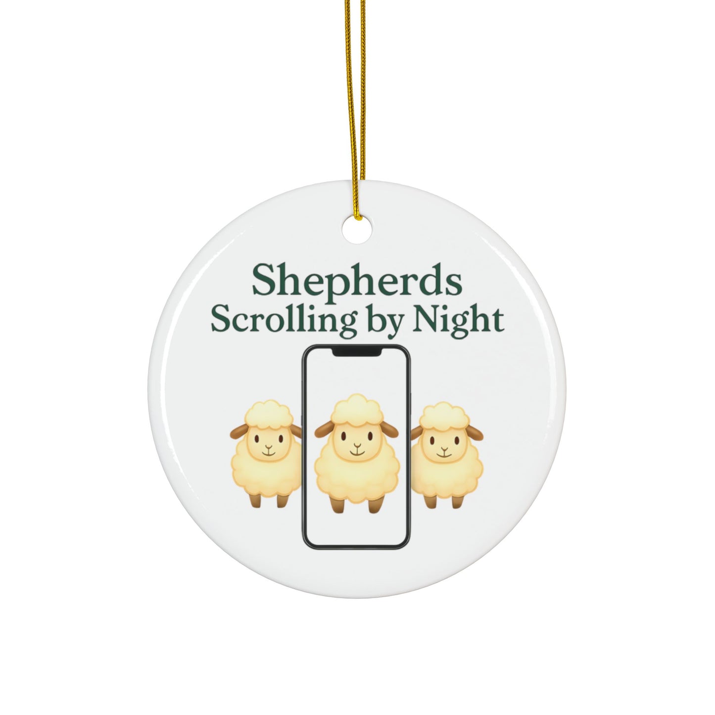 Ceramic Ornaments, Shepherds Scrolling by Night, Christmas Tree Decoration, Holiday Gift, Religious Ornament, Nativity Scene Decor, 2-Side